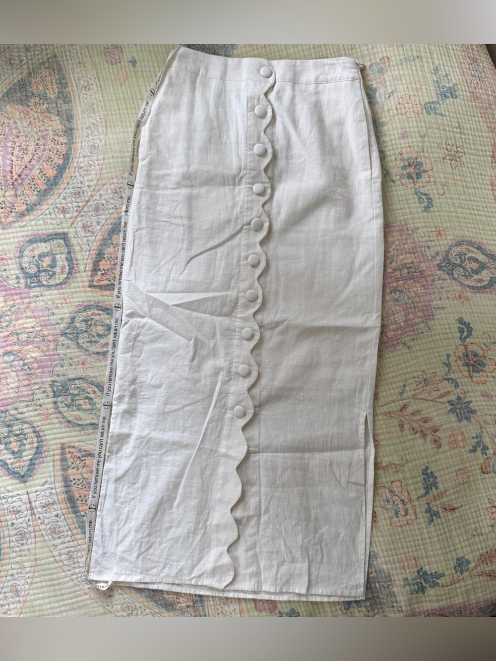 NWT Vita Grace Estelle Ivory Linen Cotton Scallop Button Maxi Skirt S Coastal